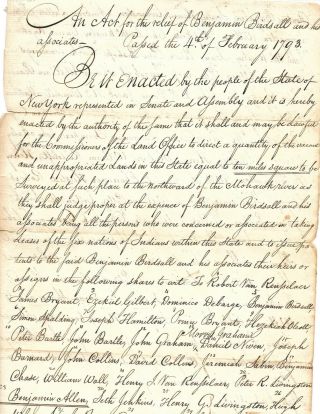 1793 York Mohawk Valley Land Grant Document For Revolutionary War Officers