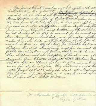 Revolutionary War General James Clinton Manuscript Biography Written By Grandson