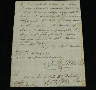1782 Revolutionary War Letter John Hoskins Stone To Colonel Samuel Smith Signed