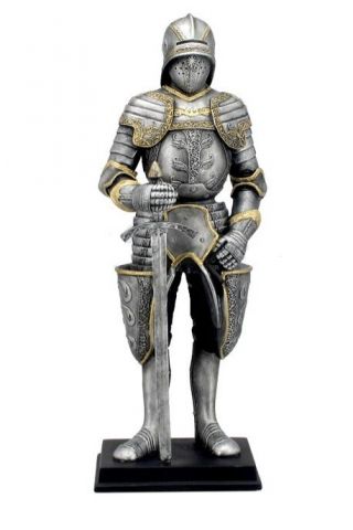 11 " Medieval Armored Knight Holding Sword Statue Battle Warrior Sculpture