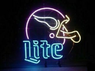 Minnesota Vikings Miller Lite Real Glass Bar Beer Neon Light Sign 17 " ×14 "