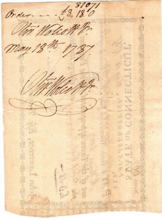1787,  Oliver Wolcott,  double signed pay order,  Colonel Samuel Wyllys 2