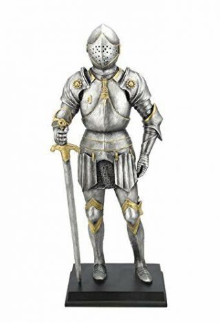 11 " Armor Crusader Holding Sword Medieval Knight Statue Battle Warrior Sculpture