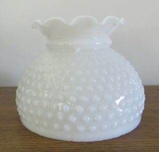 Vintage Hobnail White Milk Glass Lamp Shade With Ruffled Top - 6 " Base