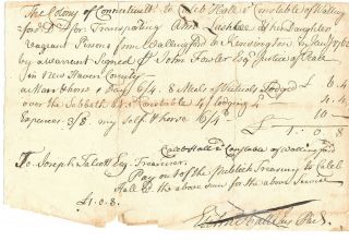 Connecticut 1762 Pay Order For Constable To Transport Vagrant Women Out Of Town