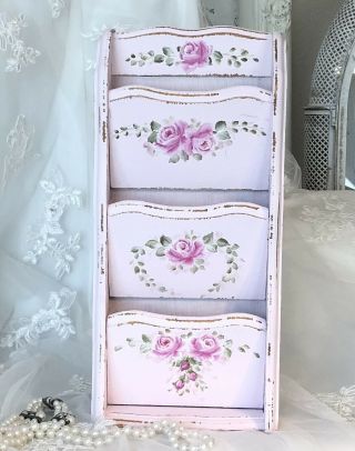 Vintage Mail Letter Holder Shabby Chic Pink Roses Hp Country Cottage Wall Art