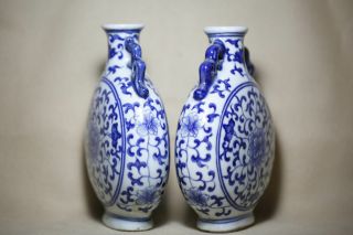 A Pair Fine Chinese Blue And White Porcelain Flat Vase 3