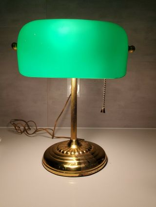 Vintage Banker Lawyer Desk Lamp With Green Glass Shade