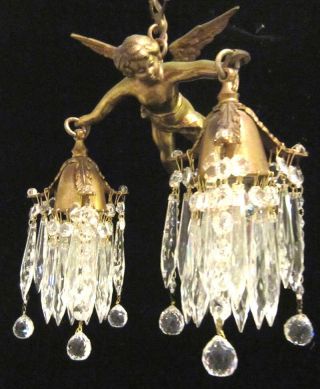 Reserved Flying Cherub Bronze Vintage Chandelier French Lamp Brass Canopy