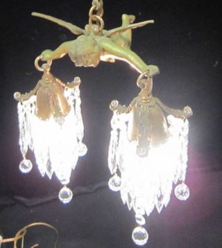 RESERVED Flying Cherub Bronze Vintage Chandelier French Lamp Brass canopy 4