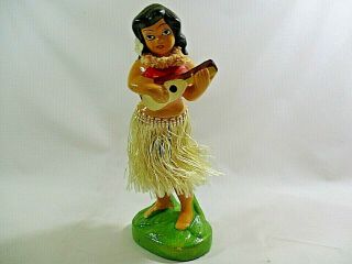Vtg.  Aloha Hawaiian Hula Girl W/ukulele Chalkware Bobble Nodder