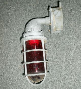 Vintage Industrial Cage Sconce Light Killark Red Globe Steampunk