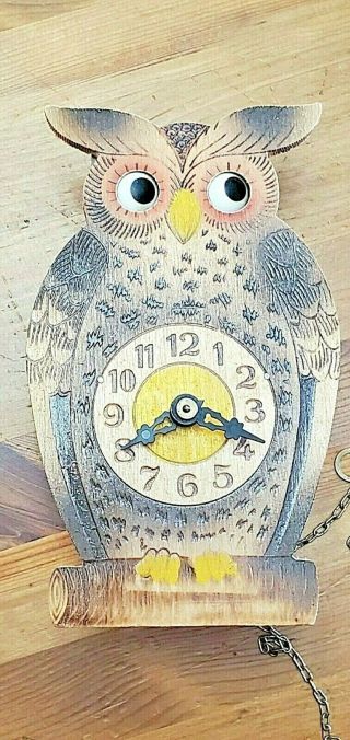 Vintage Mini Owl Clock With Moving Eyes Cuckoo Small Bachmaier & Klemmer