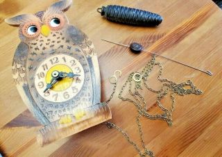 Vintage Mini Owl Clock with Moving Eyes Cuckoo Small Bachmaier & Klemmer 2
