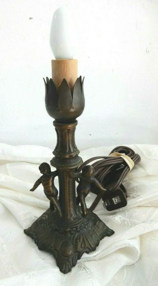 Vintage Brass French Farmhouse Tiffa Mini Nude Cherub Night Light Lamp