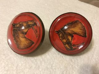 Two Vintage Glass Domed Horse Bridle Rosette Button