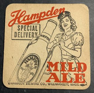 Hampden Ale Beer Coaster 4 Inch Pretty Girl Bottle Willimansett Massachusetts