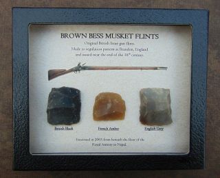 British Brown Bess Musket Flints Display 5x6 Framed Set Flintlock Old