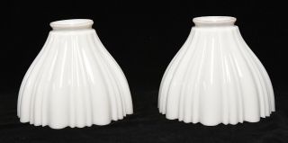 2 Matching Vintage Milk Glass Pleated Lamp Light Shades
