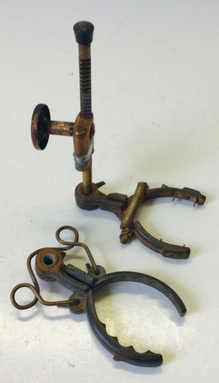 2 Antique Bradley & Hubbard Penfield Patent Oil Lamp Font Wick Raiser Parts
