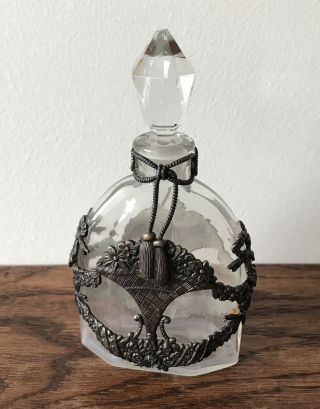 Perfume Bottle With Floral Metal Casing Vintage Clear Glass Bottle Decanter
