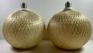2 Vintage Mcm Fiberglass Spaghetti Globe Light Shades Screw - In Lights Lucite