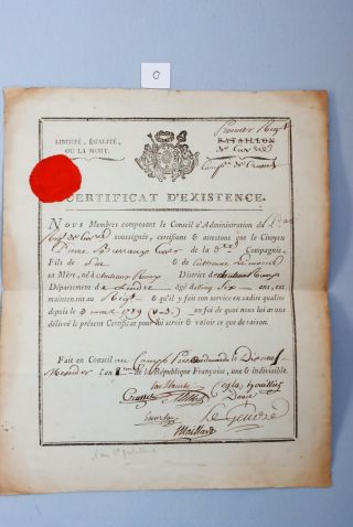 1796 French Revolution Army Certificate Signed By Officers Napoleon Waterloo