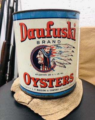 Vintage Daufuski Brand Oysters Tin W/lid - L.  P.  Maggioni & Company,  Savannah Ga