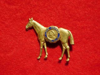 Vintage 1 3/4 " Long Souvenir Metal Lake George Ny Indian Horse Pin