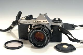 Vintage Pentax Me Camera W/ Asahi Opt Smc M 1:2 50mm Lens