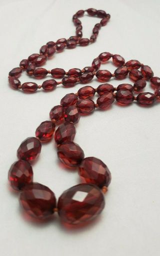Vintage Art Deco Cherry Amber Bakalite Faceted 33 1/2 " Knot Graduated Necklace
