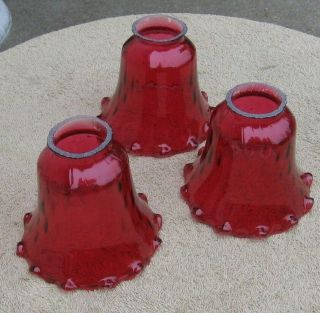 3 Ruffled Cranberry Red 4 - 1/2 " Glass Lamp Light Shades Globes Stock N