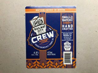 Canada Beer Label - Railway City Brewing Co - Crew Premium Lager