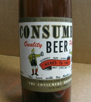 Consumers Brewing Newark Ohio Oh Paper Label Beer Bottle Olde Towne Here 