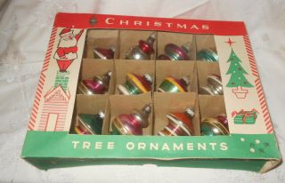 Vintage 12 Shiny Brite Glass Christmas Ornaments - Spinning Tops