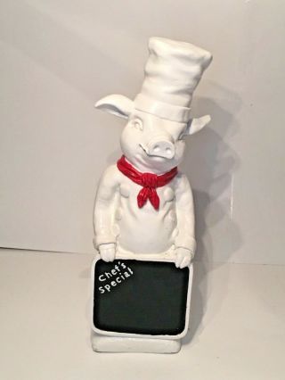 Vintage Ceramic Pig Chef Statue Chalkboard French Country Kitchen 16” Menu Euc
