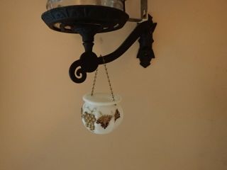 Antique Vintage Milk Glass Kerosene Lamp Hanging Match Holder
