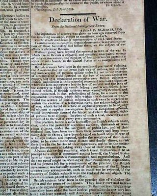War Of 1812 United States President James Madison Proclamation In Old Newspaper