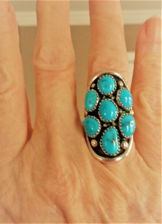 Vintage Navajo Sterling Silver Turquoise Ring Sz 6 Signed Ss 10.  6 Grams