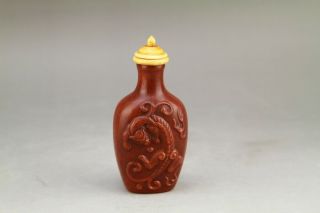 China,  Old Gourd Snuff Bottle Carving Dragon