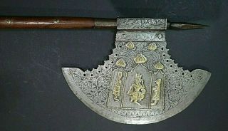 Late 18th C Indo Persian Cerimonial Battle Axe Not Sword W Gold Inlay Ca 1780