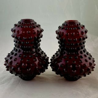 Vintage Lamp Part Spacer Body Replacement Ruby Red Hobnail Glass Pair