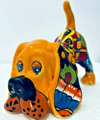 Mexican Talavera Pottery Animal Dog Blood Hound Folk Art Gerardo Garcia