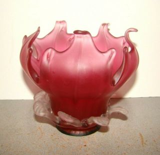 Victorian Cranberry Satin Glass Floriform Lamp Shade