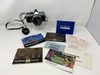 Vintage Olympus Om - 2n Camera W/ Zuiko Auto - W 28mm Lens & Paperwork