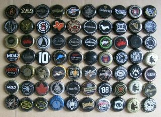 70 Different Mixed Mostly Usa Micro Craft Black Themed Beer/soda Bottle Caps