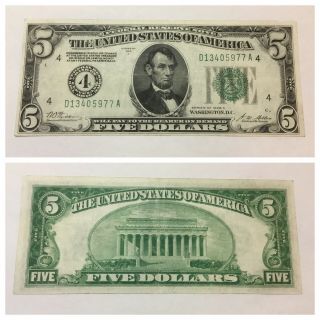 Vintage Numerical 4 $5 Federal Reserve Note 1928 - A Five Dollars Cleveland Vnc
