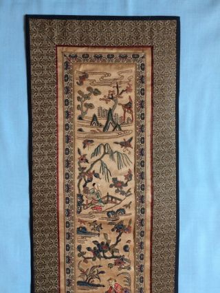 Vintage Chinese Silk Embroidered Textile Panel Wall Hanging - Man in Boat 2