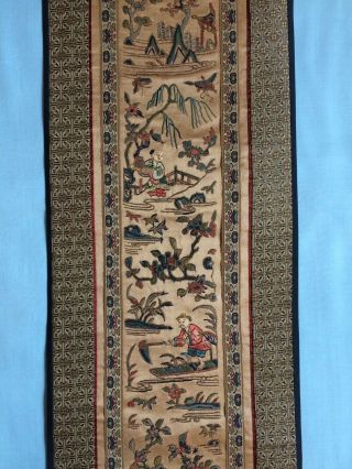 Vintage Chinese Silk Embroidered Textile Panel Wall Hanging - Man in Boat 3