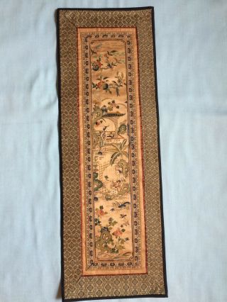 Vintage Chinese Silk Embroidered Textile Panel Wall Hanging - Two Ladies - Birds
